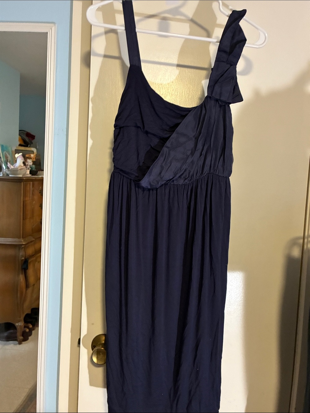 Deletta Navy Detailed Shoulder Midi Dress